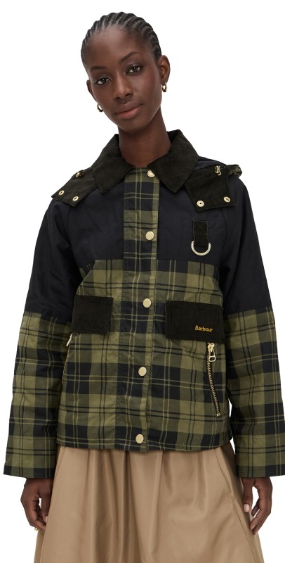Barbour Elaine Showerproof Jacket Olive Check/Black