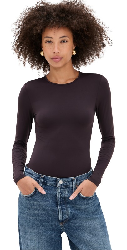 AGOLDE Aura Long Sleeve Thong Bodysuit Chocolate