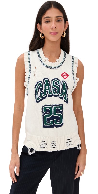 Casablanca Intarsia Baseball Top White