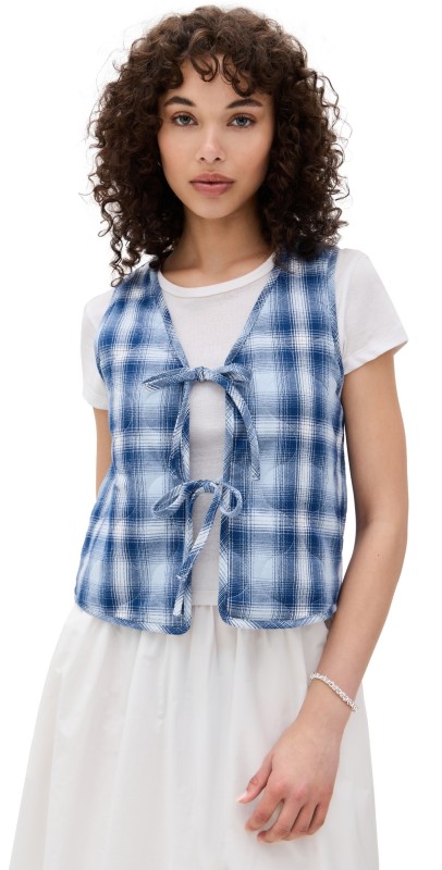 ALIGNE Mario Tie Front Waistcoat Blue Check