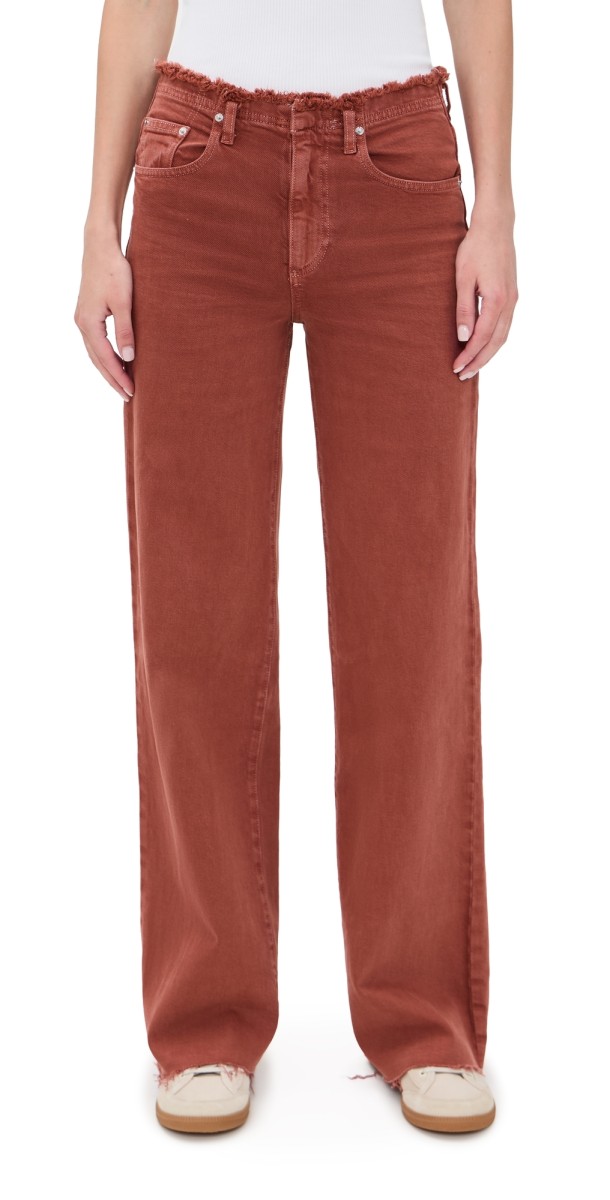 LE JEAN Fray Waist Column Jeans Sandwashed Spice