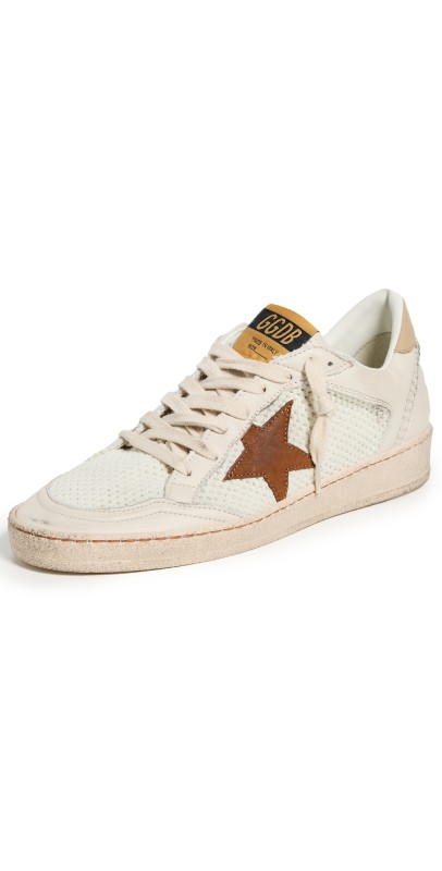 Golden Goose Ballstar Net and Leather Sneakers White/Buttercream/Terra Di Sie