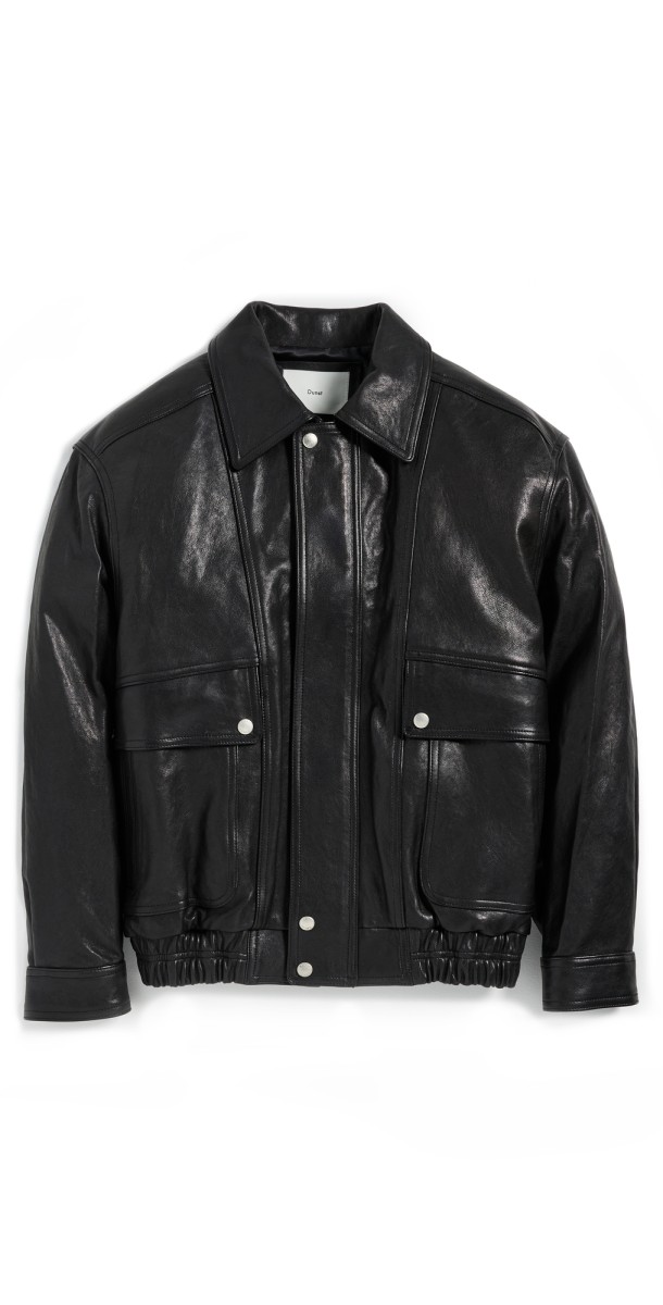 DUNST Unisex Oversized Vintage Leather Blouson Jacket Black
