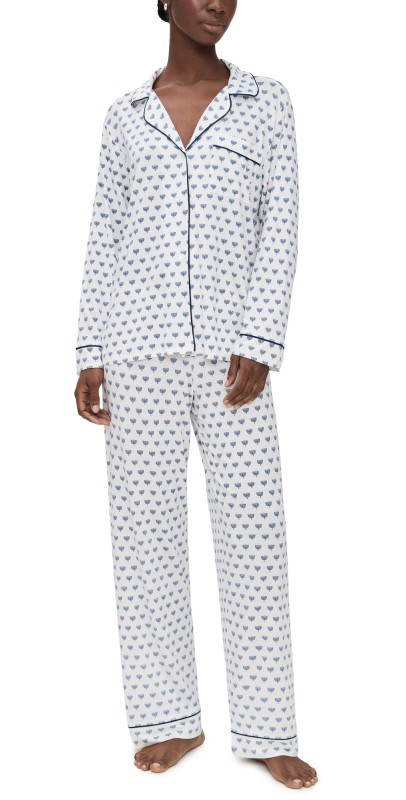 Eberjey Gisele Printed Long Pajama Set Hannukah Glow Nouvean Navy/Ny