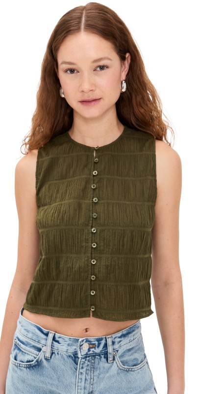 FRAME The Smocked Tank Juniper