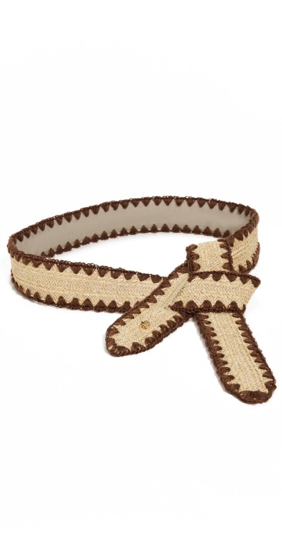 Lele Sadoughi Adjustable Raffia Knot Belt Chocolat