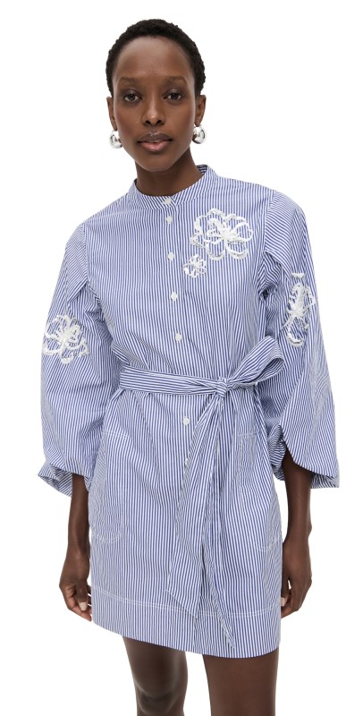 Tanya Taylor Madelyn Stripe Dress Blue/Optic White