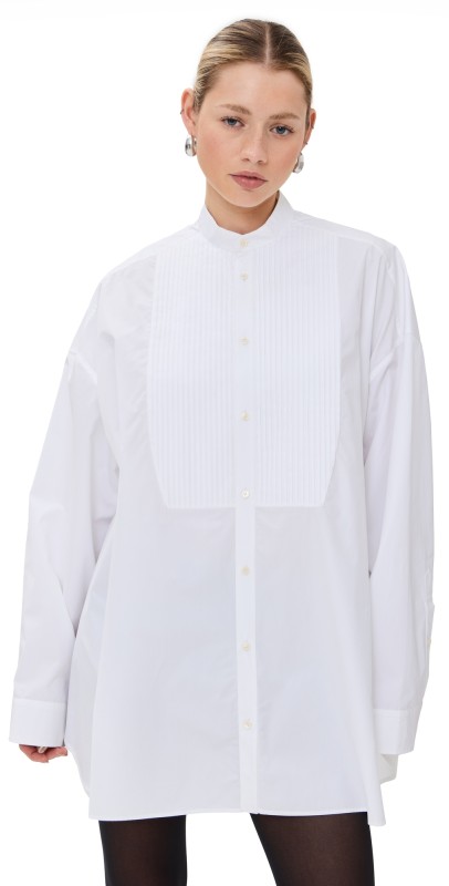 WARDROBE. NYC Tuxedo Shirt Dress Mini White