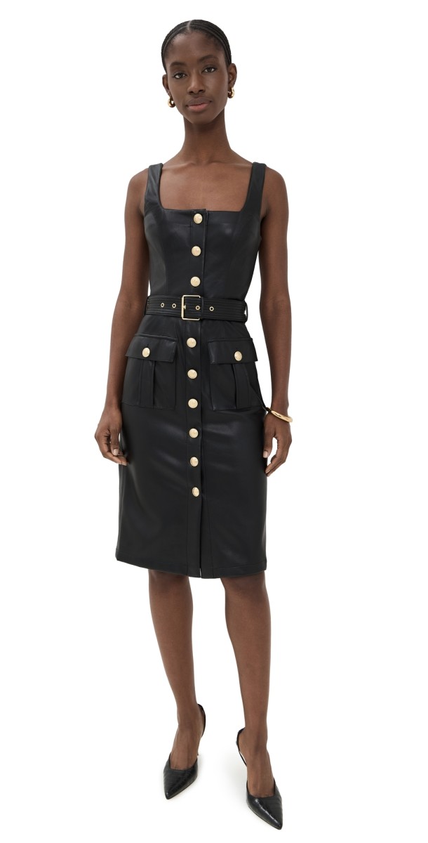 L'AGENCE Idy Button Front Tank Dress Black/Gold