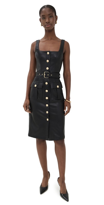 L'AGENCE Idy Button Front Tank Dress Black/Gold