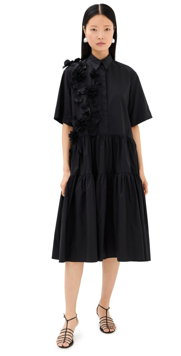 MEIMEIJ Short Sleeve Midi Shirt Dress with Flowers Nero