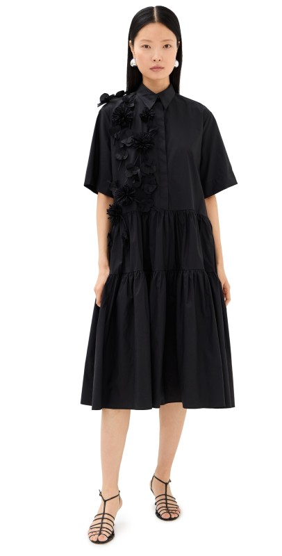 MEIMEIJ Short Sleeve Midi Shirt Dress with Flowers Nero