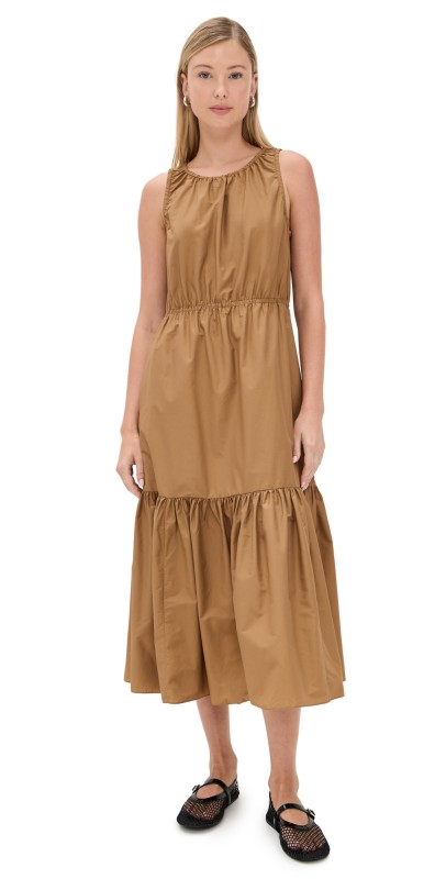 Theory Gathered Tier Dress Bronze