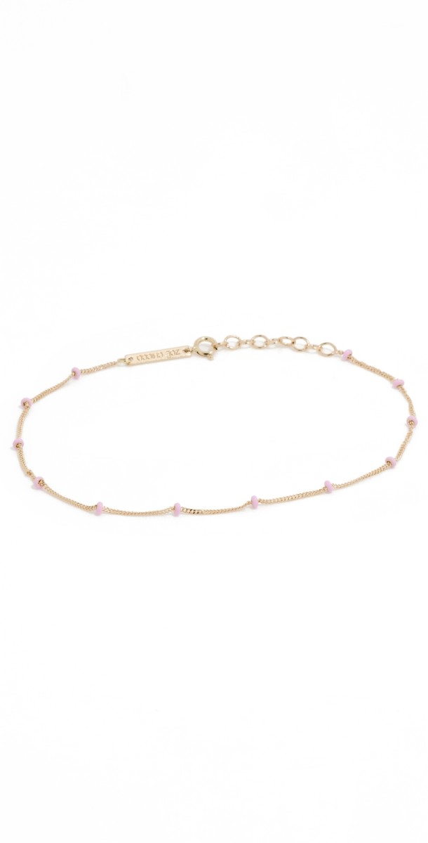Zoe Chicco 14k Enamel Satellite Chain Anklet Pink