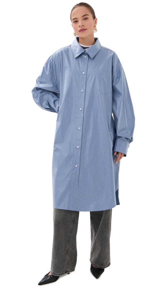 FRENKEN Rain Waterproof Stripe Big Overcoat Stripe Blue