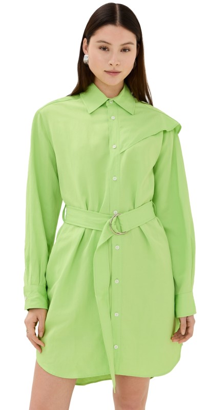 JW Anderson Cape Shoulder Drape Shirt Dress Lime