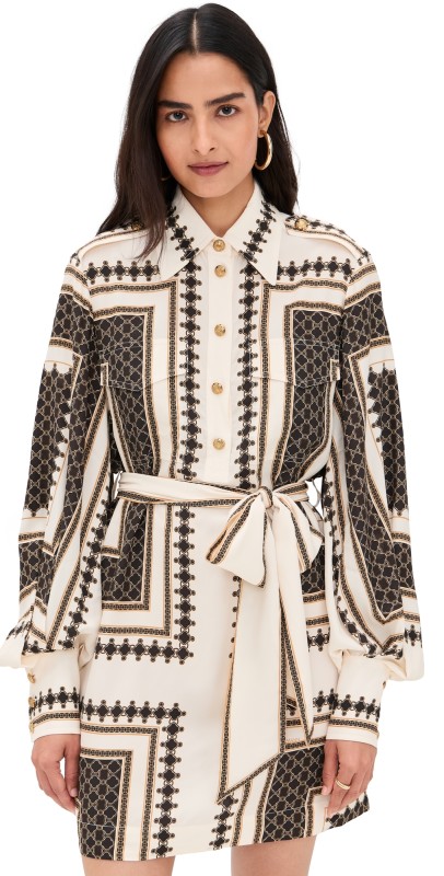 Zimmermann Scarf Mini Dress Black Geo Print