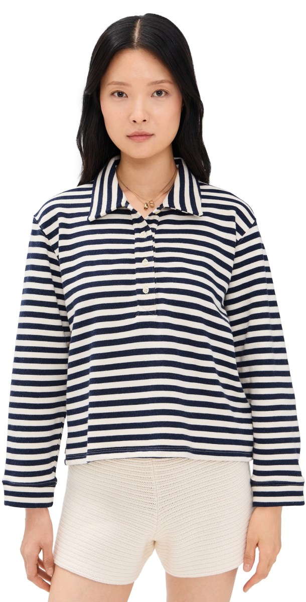 THE GREAT. The Rugby Sweatshirt Navy Sailor Stripe