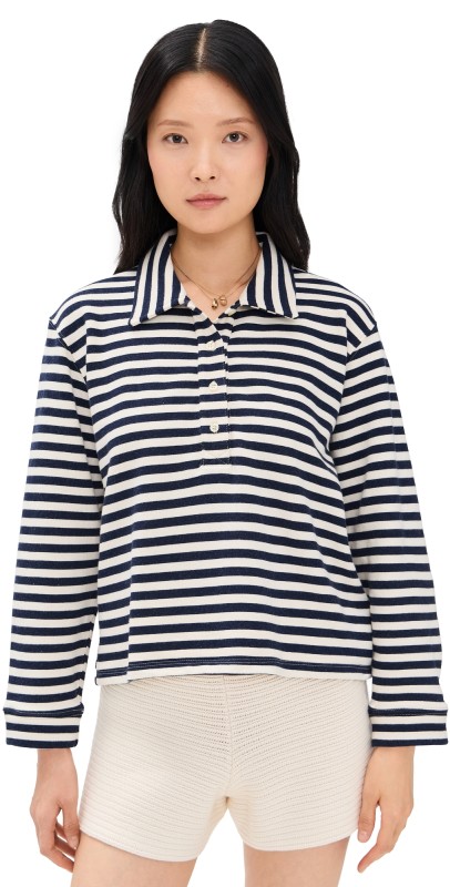 THE GREAT. The Rugby Sweatshirt Navy Sailor Stripe