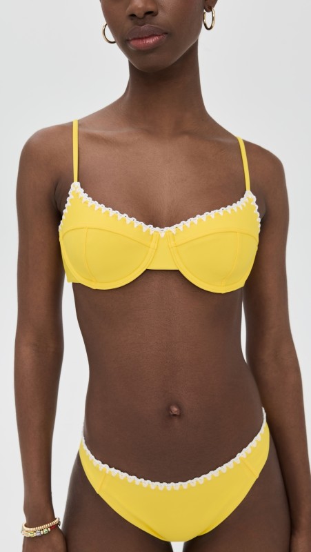 Ramy Brook Emmeline Bikini Top Lemon Drop/White Crochet