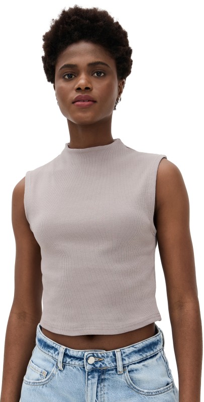 ABRAND Heather Icon Mock Neck Tee Mushroom