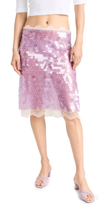 SIEDRES Helena Lace Trimmed Sequined Skirt Purple
