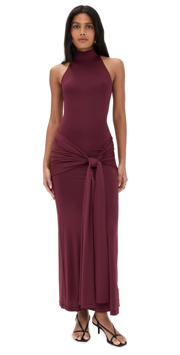 BARDOT Isadora Maxi Tie Front Dress Deep Plum