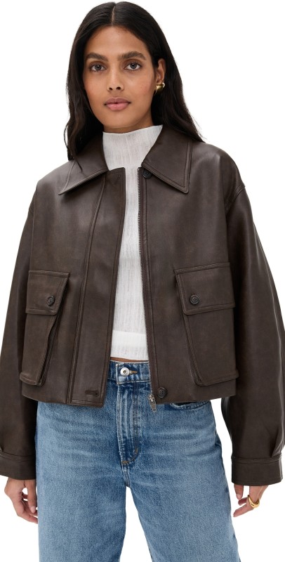 Pixie Market Brown Patch Pocket Faux Leather Jacket Brow