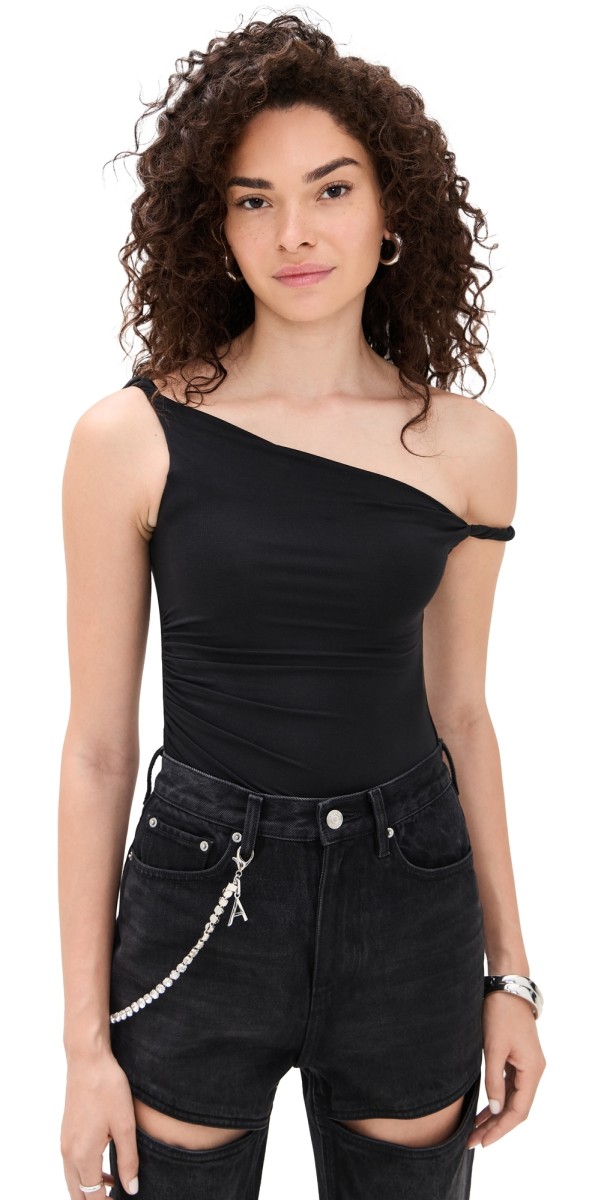 alice + olivia Bianca Twist Off Shoulder Bodysuit Black