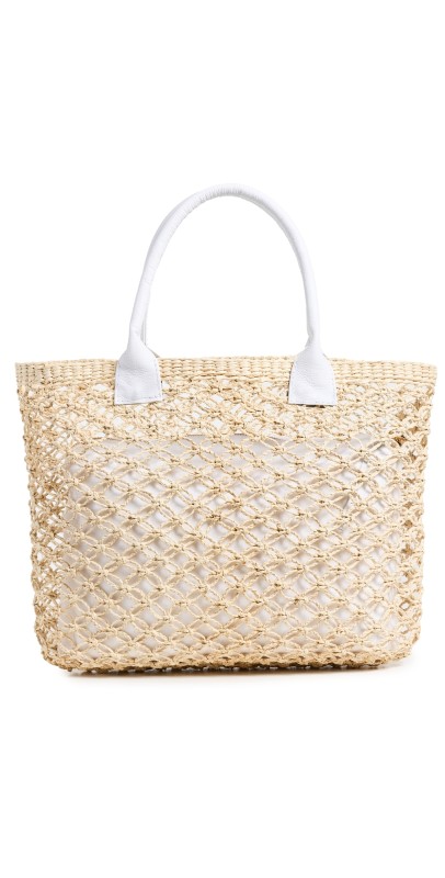Sensi Studio Open Weave Tote Nautural Straw/White Leather