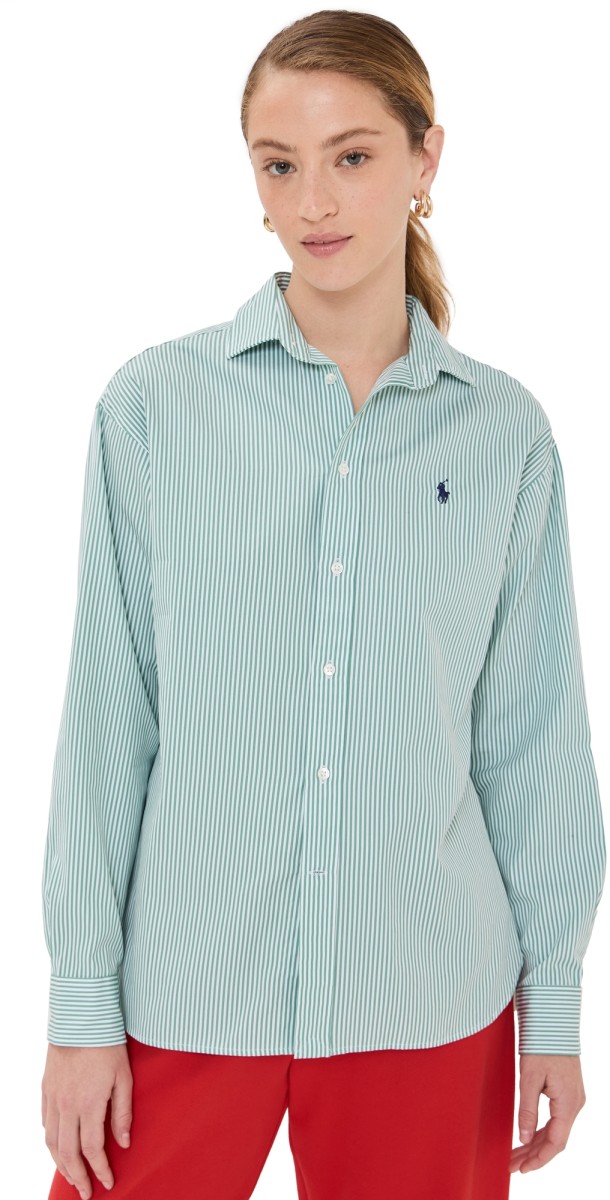 Polo Ralph Lauren Long Sleeve Cotton Blouse Green/White