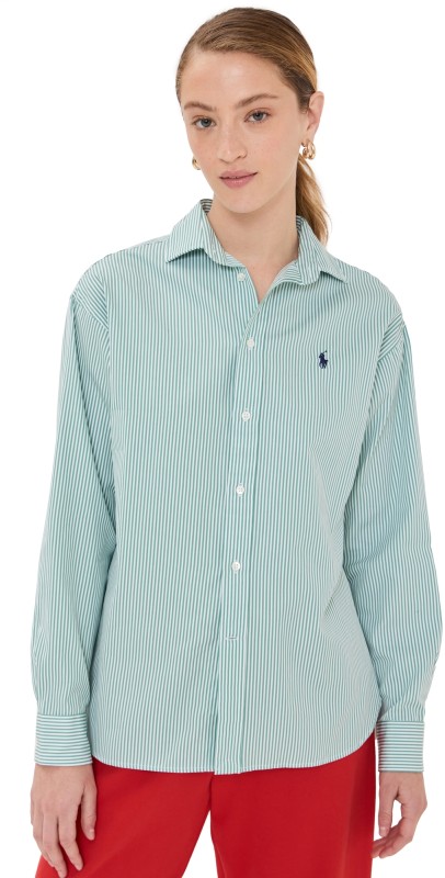 Polo Ralph Lauren Long Sleeve Cotton Blouse Green/White