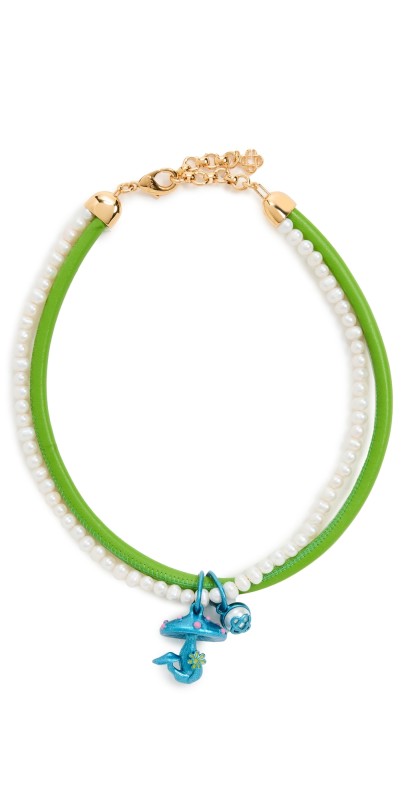 Casablanca Mushroom Pendant Pearl Necklace Green/Blu