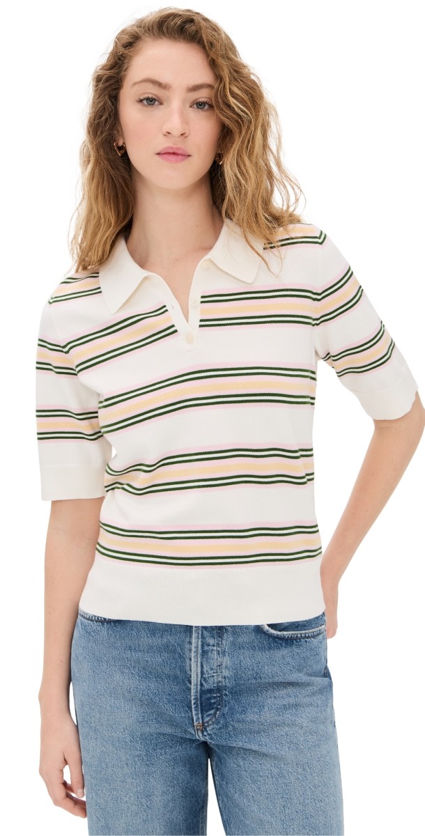 Reformation Campbell Polo Sweater Fior Di Latte Multi Stripe