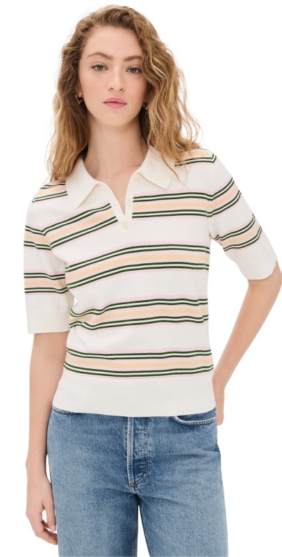 Reformation Campbell Polo Sweater Fior Di Latte Multi Stripe