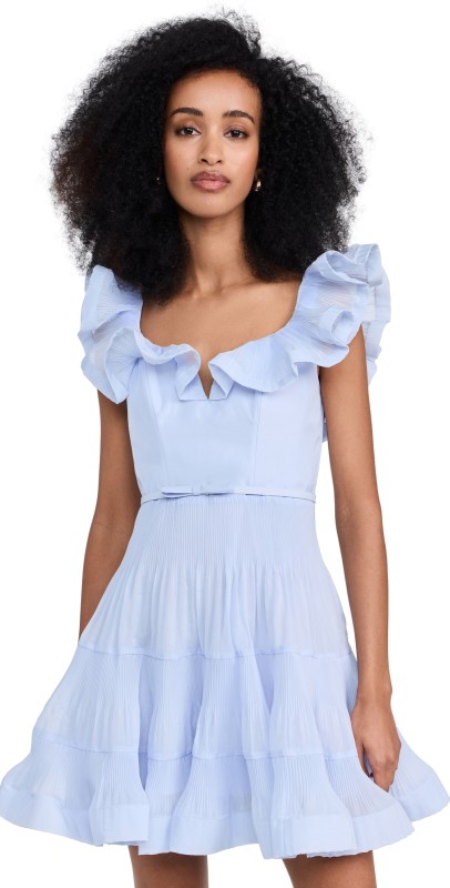 Zimmermann Pleated Frill Mini Dress Light Blue