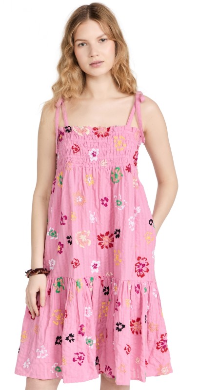 Tanya Taylor Leandra Dress Chalk Floral Pink Dahlia Multi