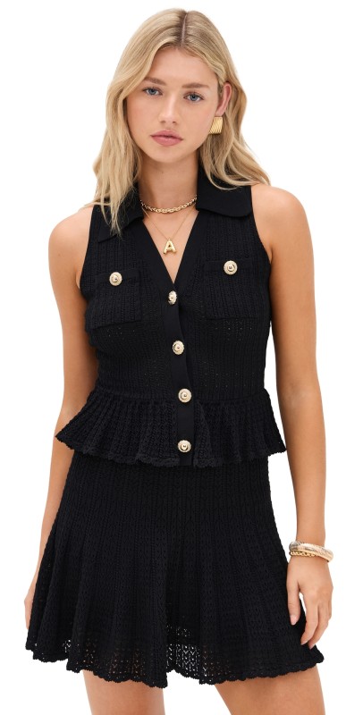 Self Portrait Black Pointelle Knit Mini Dress Black