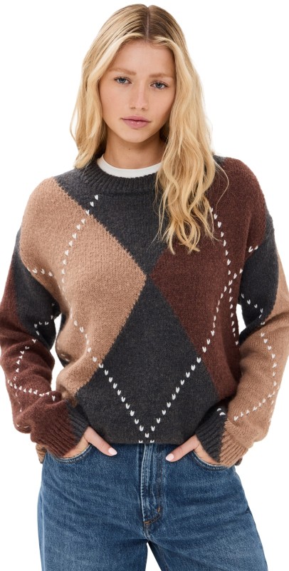 Little Lies Argyle Sweater Chocolate