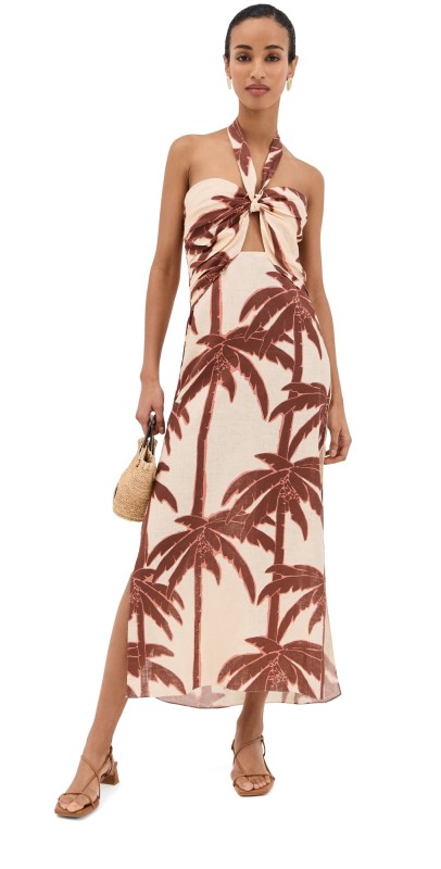 Johanna Ortiz Water Adventure Ankle Dress Swim Salty Palms/Ecru/Brown/Pink