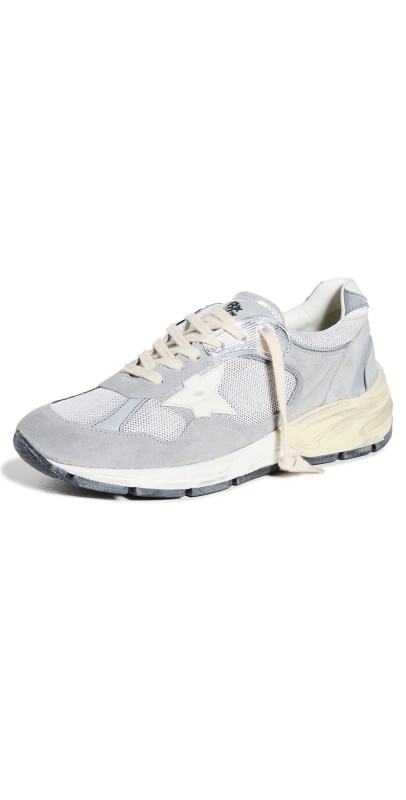 Golden Goose Running Dad Net and Suede Leather Sneakers Grey/Silver/White