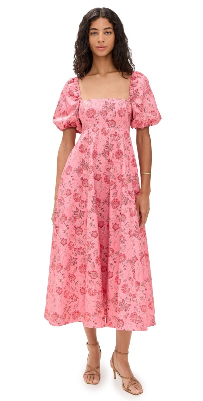 Hill House Home The Matilda Dress Pimlico Floral Ikat/Pink/Red