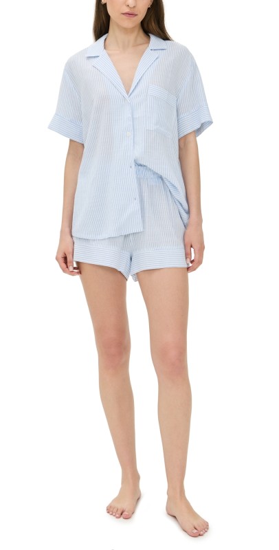 Eberjey Nautico Shortie PJ Set White/Cornflower Blue