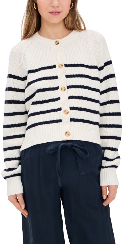 HATCH The Mini Cocoon Marlow Cardigan Ivory/Navy Stripe