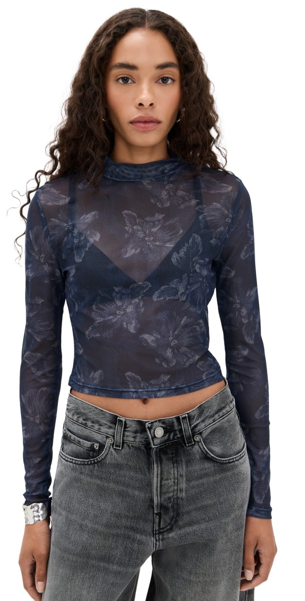 MINKPINK Iris Mesh Top Indigo/Floral