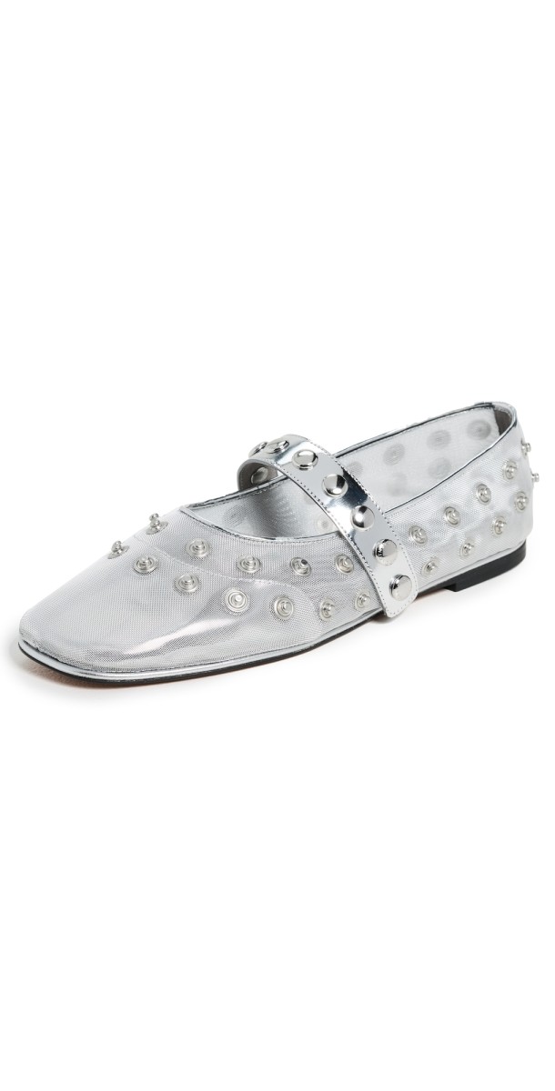 Stella McCartney Ryder Day Mesh And Mirror Alter Mat Flats With Snaps Silver