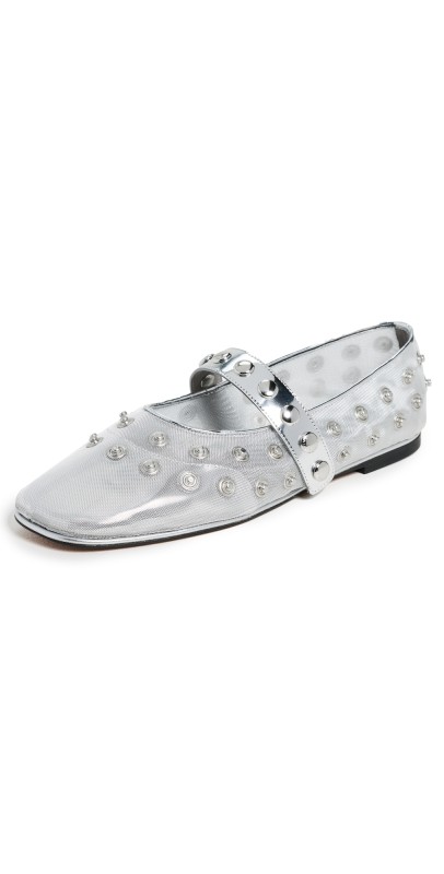 Stella McCartney Ryder Day Mesh And Mirror Alter Mat Flats With Snaps Silver