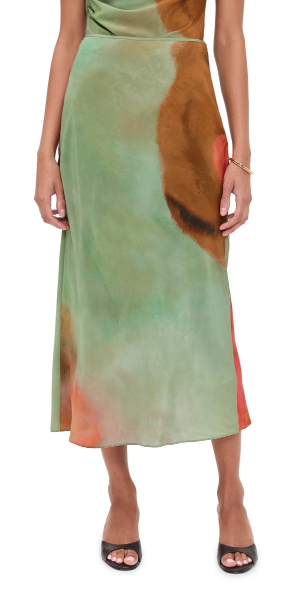 SIR. Calle Midi Silk Skirt Acquerello Print