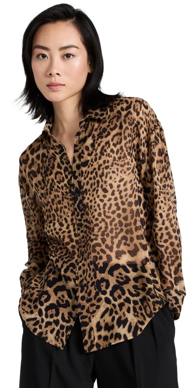Nili Lotan Mathys Shirt Brown Leopard Print