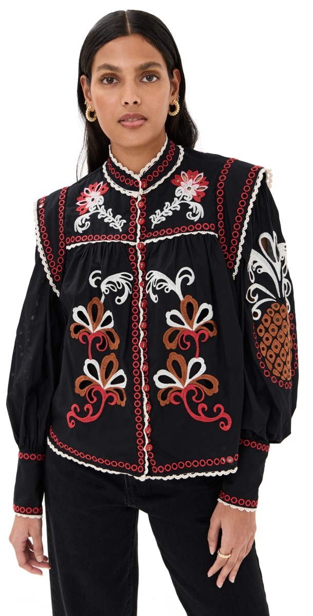 FARM Rio Cashew Mandala Richilieu Black Blouse Cashew Mandala Black